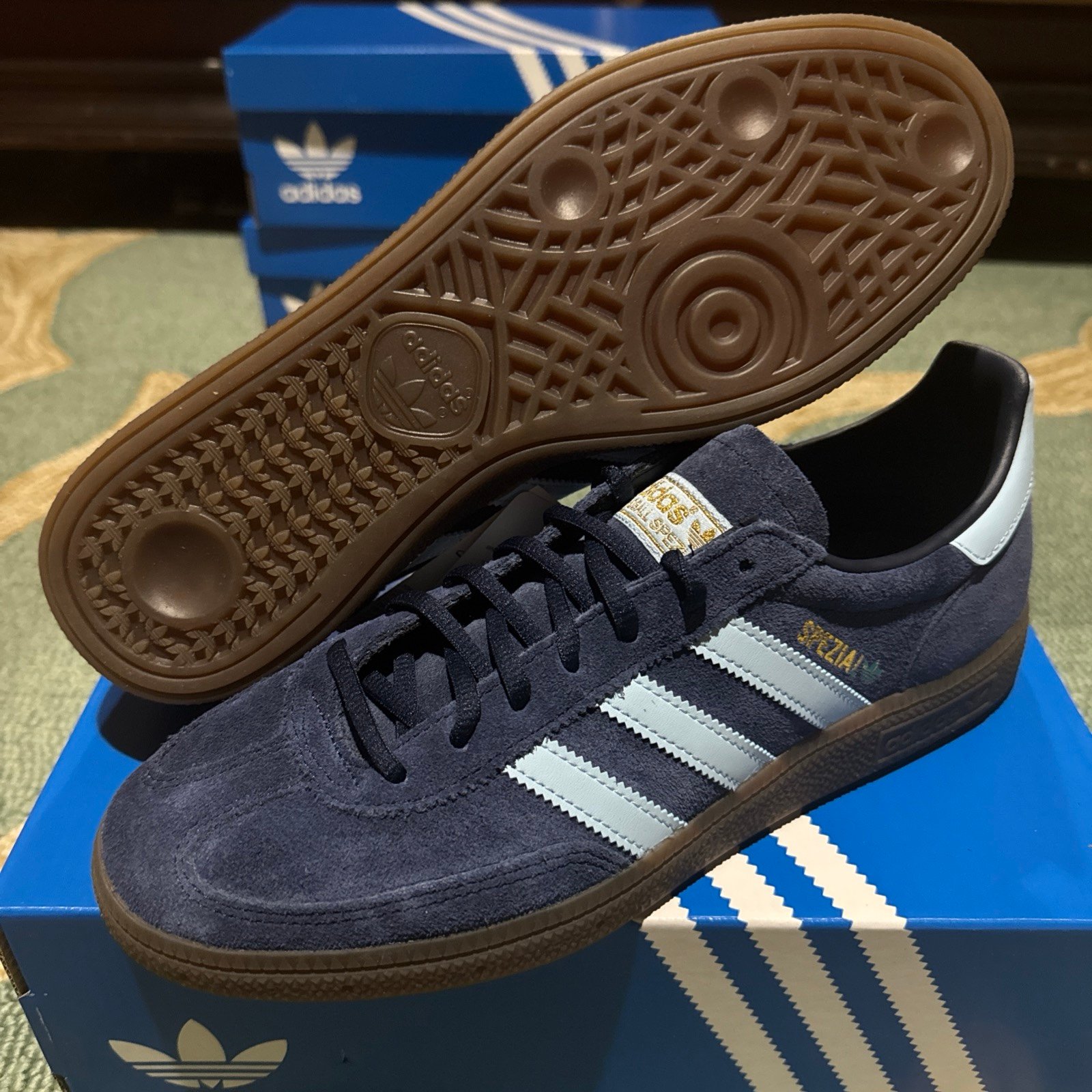 Size 9.5 - adidas Handball Spezial Collegiate Navy Clear Sky Gum BD7633