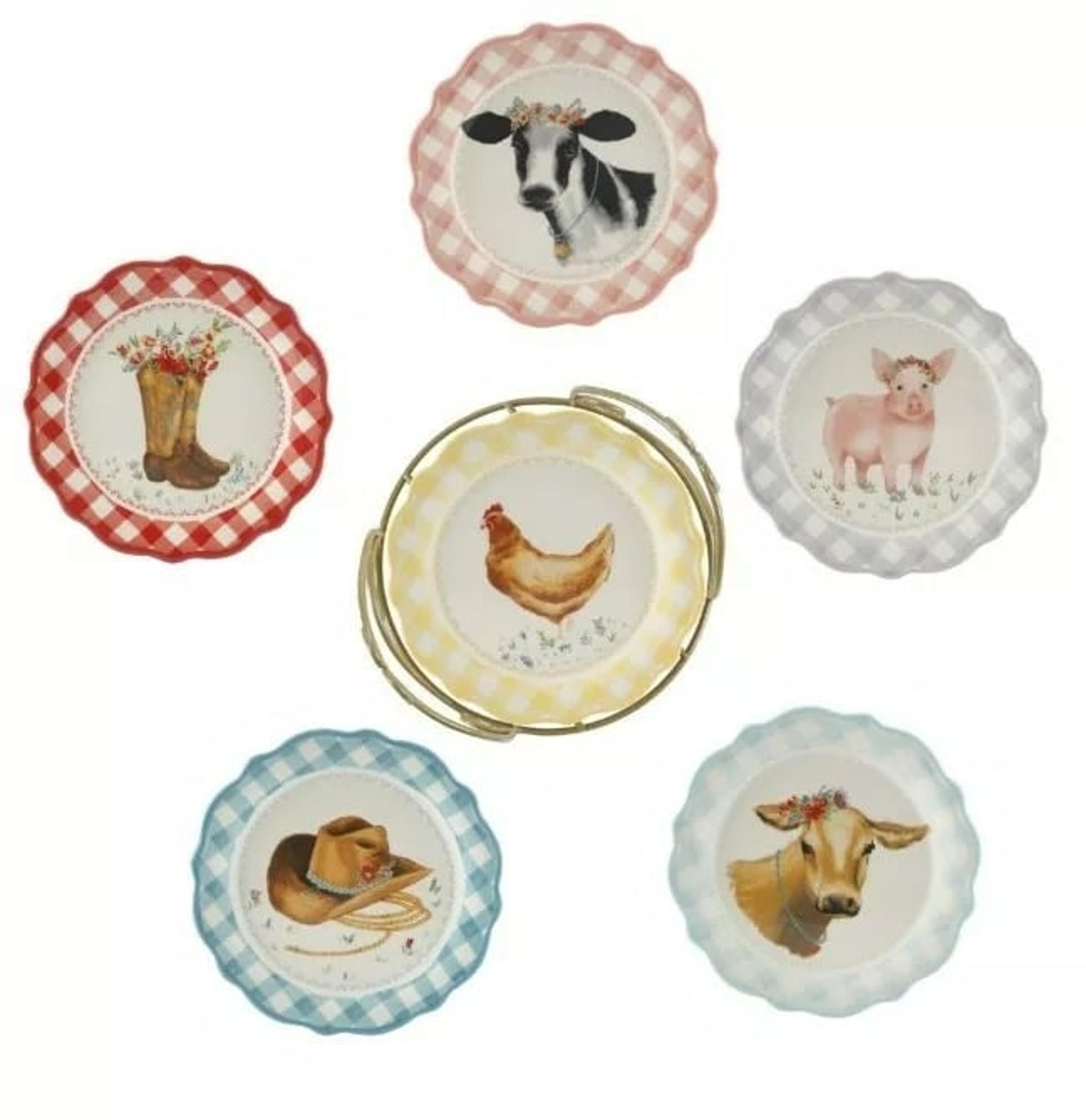 Pioneer Woman Novelty Gingham Appetizer Plates in Rack NEW