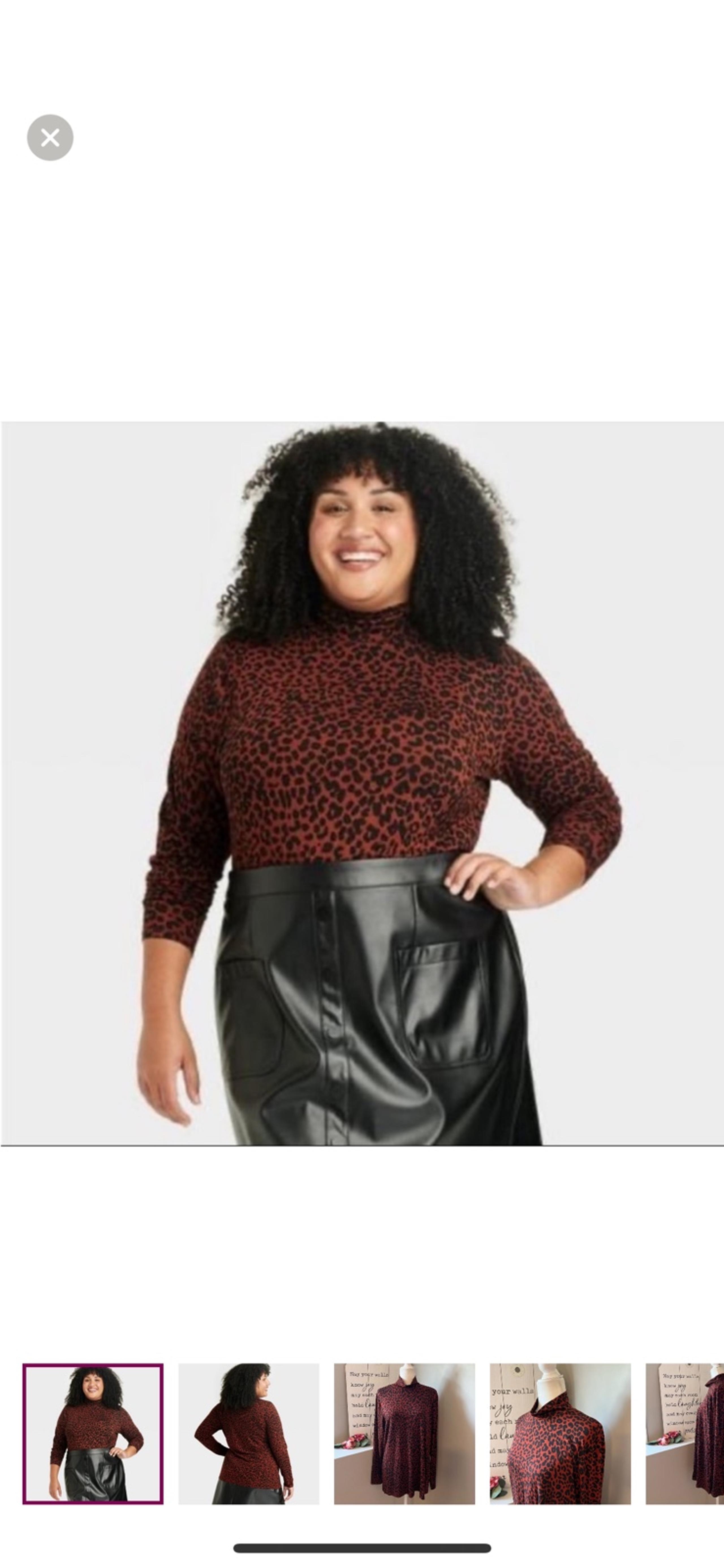 Ava & Viv Brown Animal Print Long Sleeve Mock Turtleneck T-Shirt