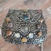 Metal clutch with multicolor stones decor.Vintage Sajai crossbody bag.