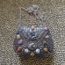 Metal clutch with multicolor stones decor.Vintage Sajai crossbody bag.