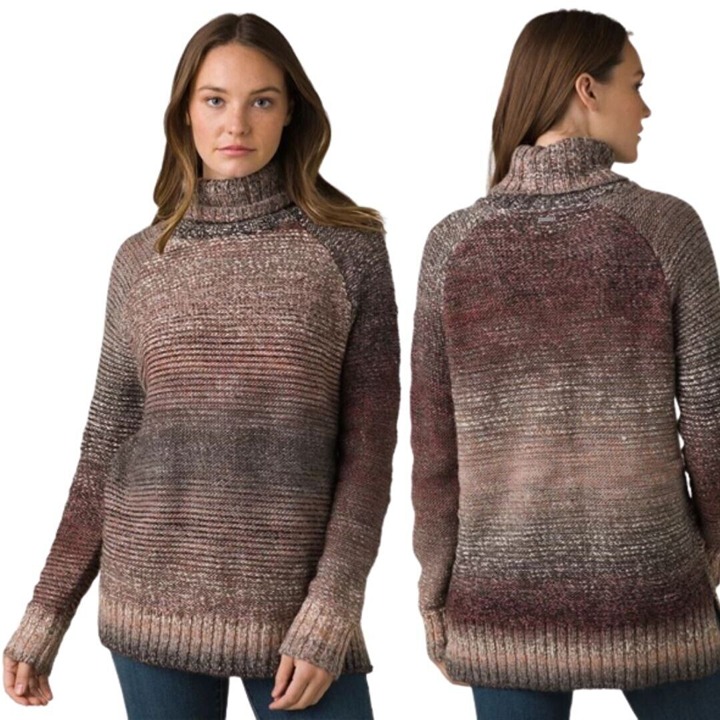 Prana Women's Multi Autum Rein Turtleneck Tunic Sweater Size S Charcoal Multi