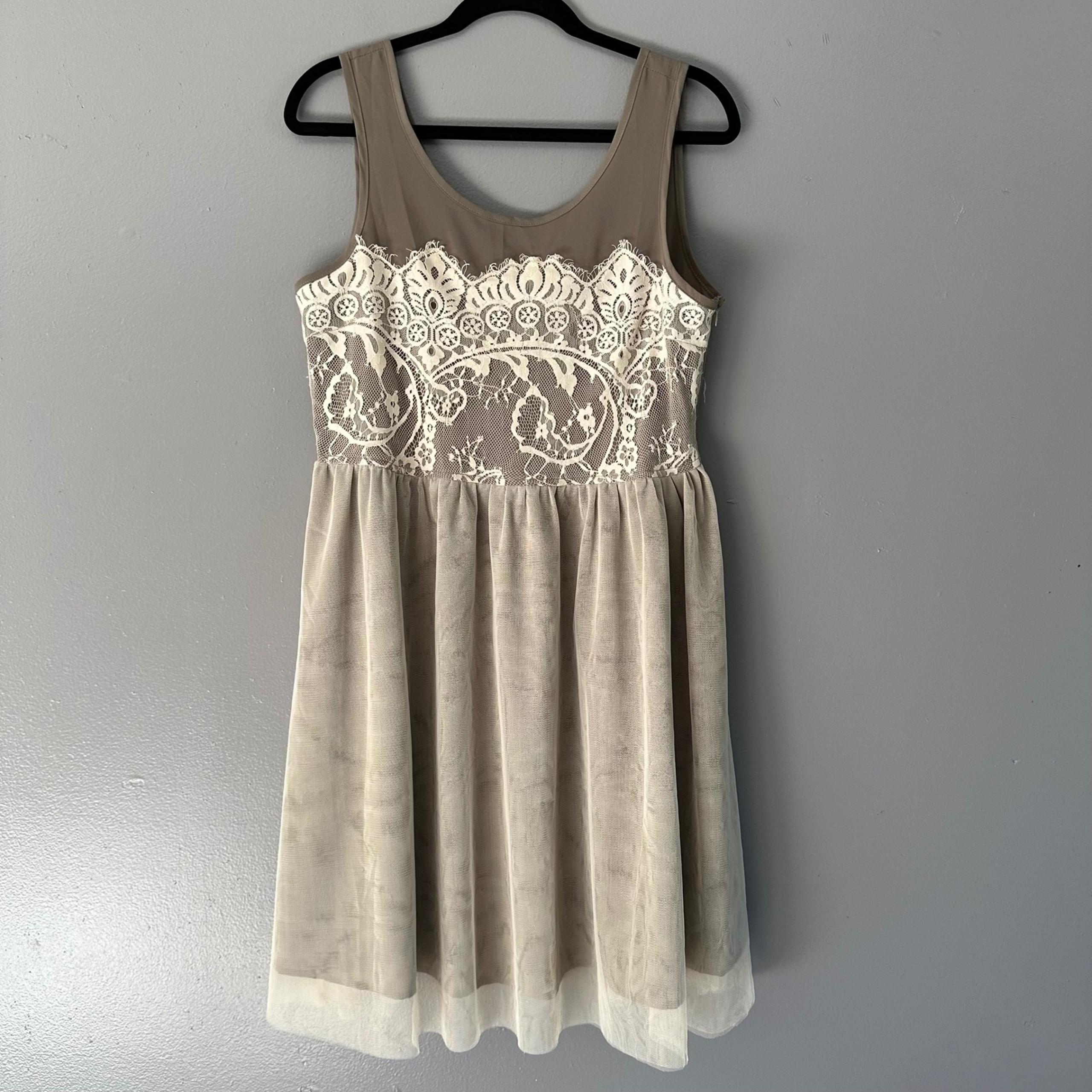 A'Reve Blu Veranda Lace & Bow Dress | Tan + Ivory