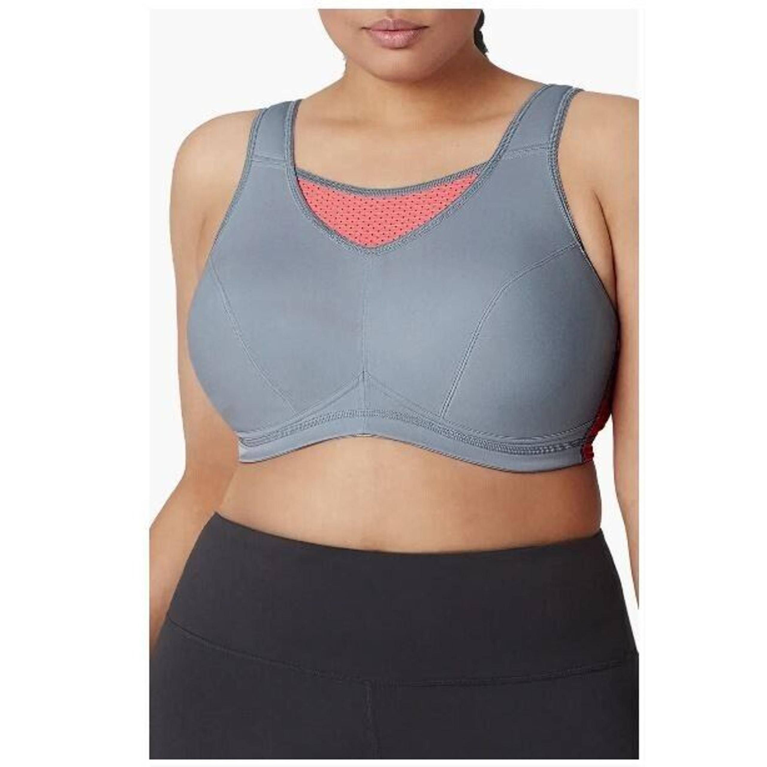 Glamorise Women's No-Bounce Camisole Elite Sports Bra in Gray/Coral 34D MSRP $54