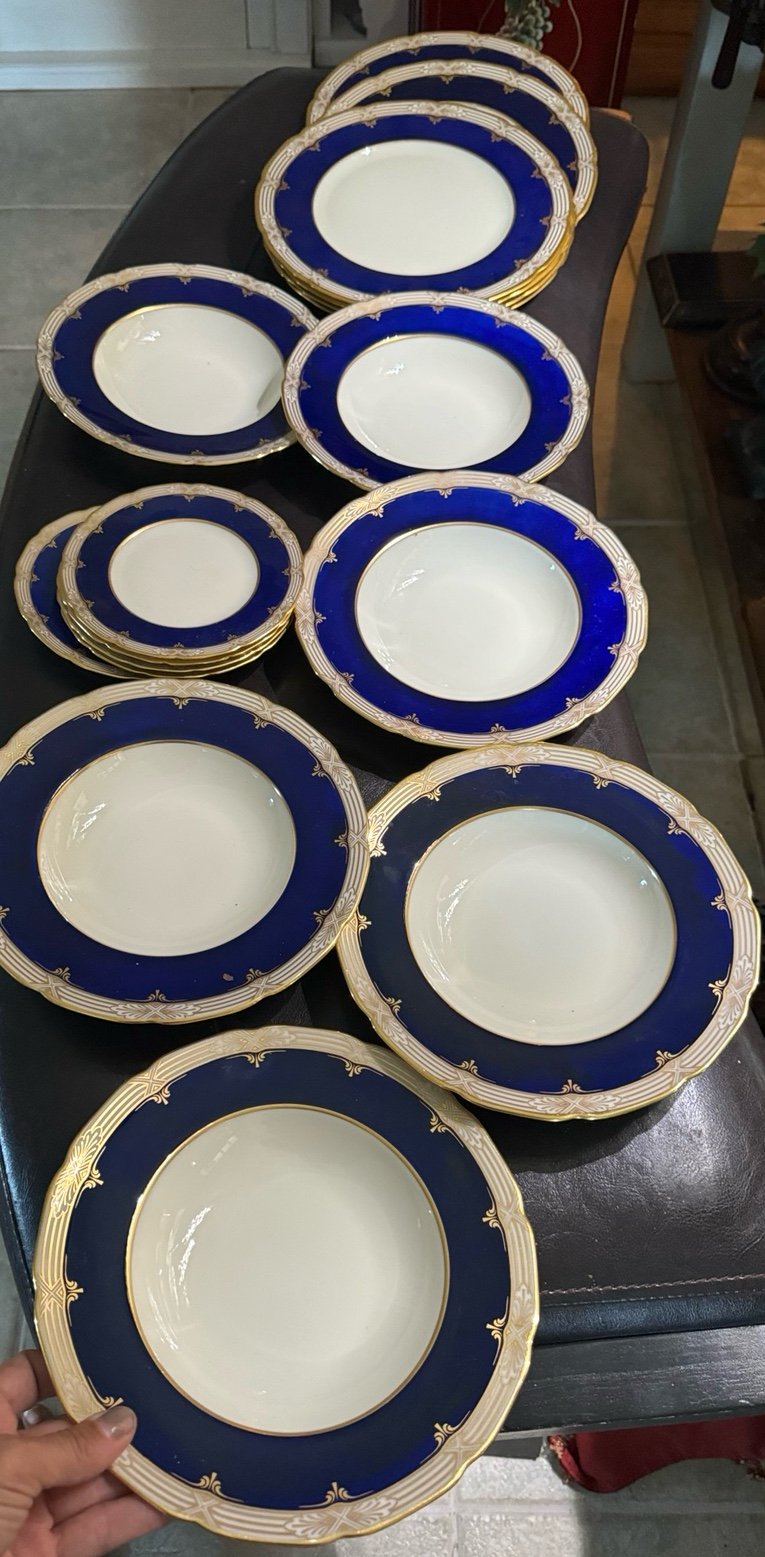antique Lenox Trianon cobalt china set