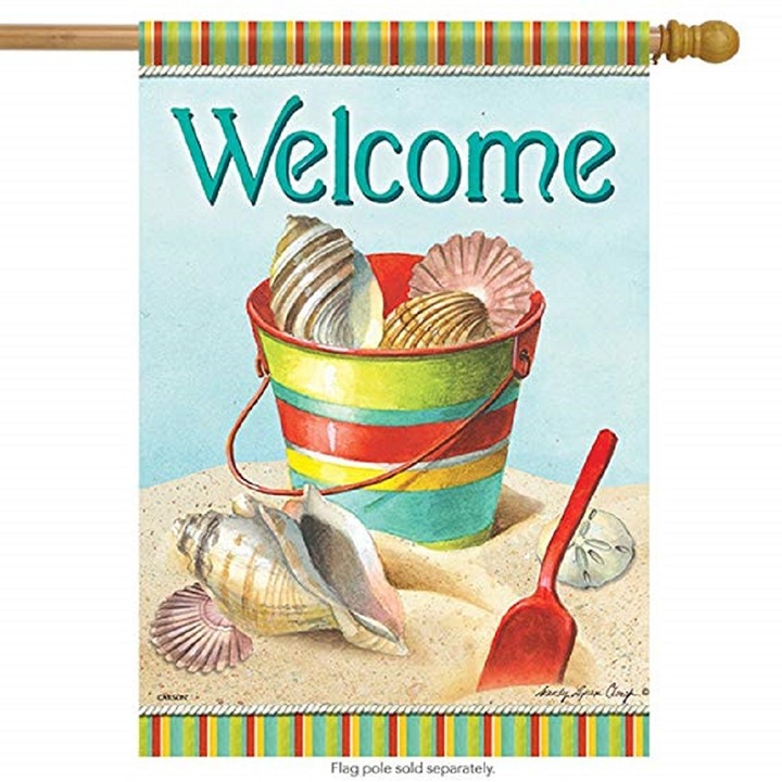 Welcome by the Sea Summer House Flag - 2 Sided Message, 28 x 40