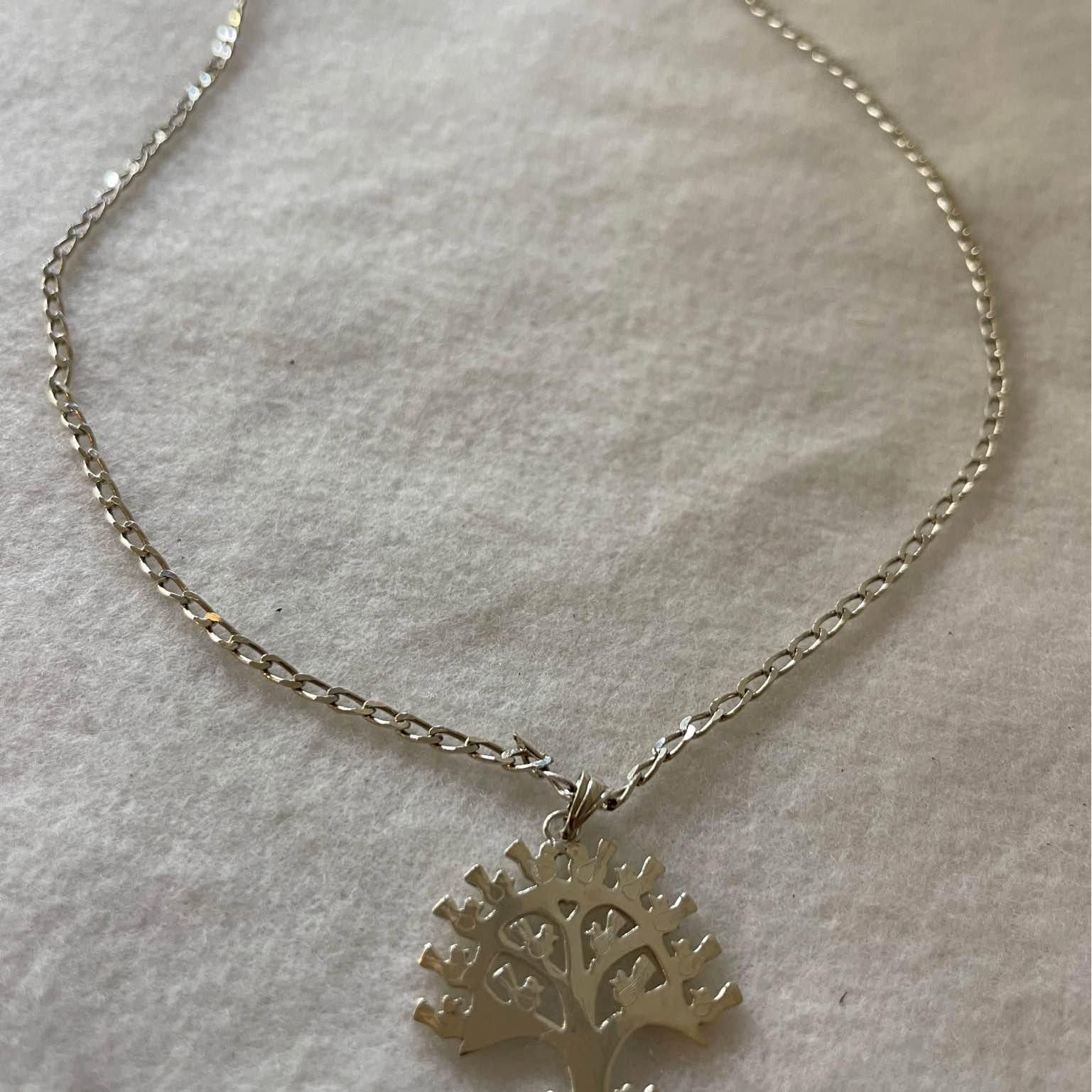 Mexican Sterling Silver Tree Theme Necklace with birds (Love bird tree)