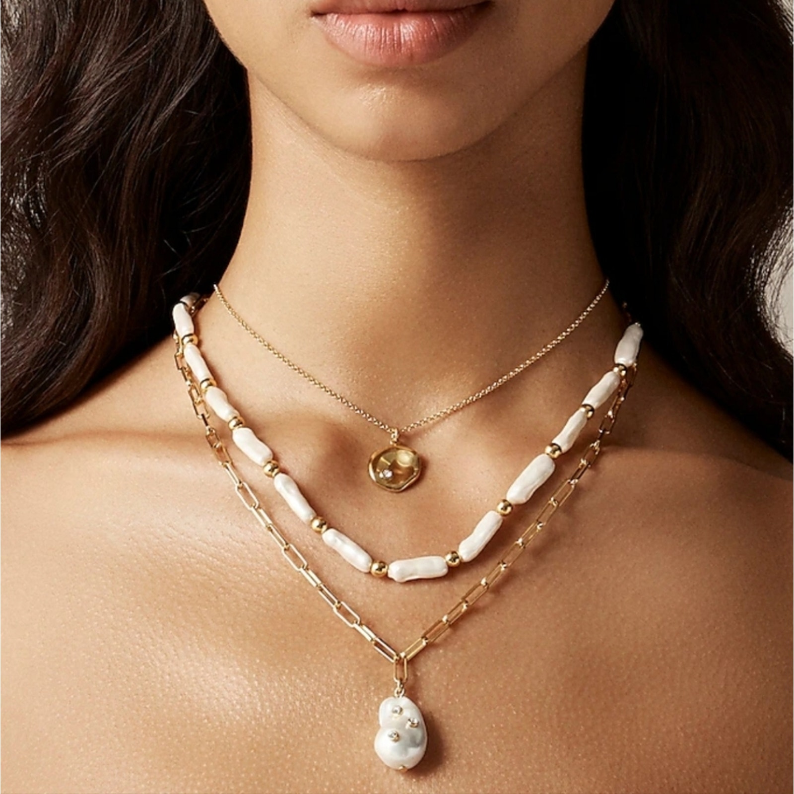 NEW J. Crew Layered Pearl Pendant Necklace