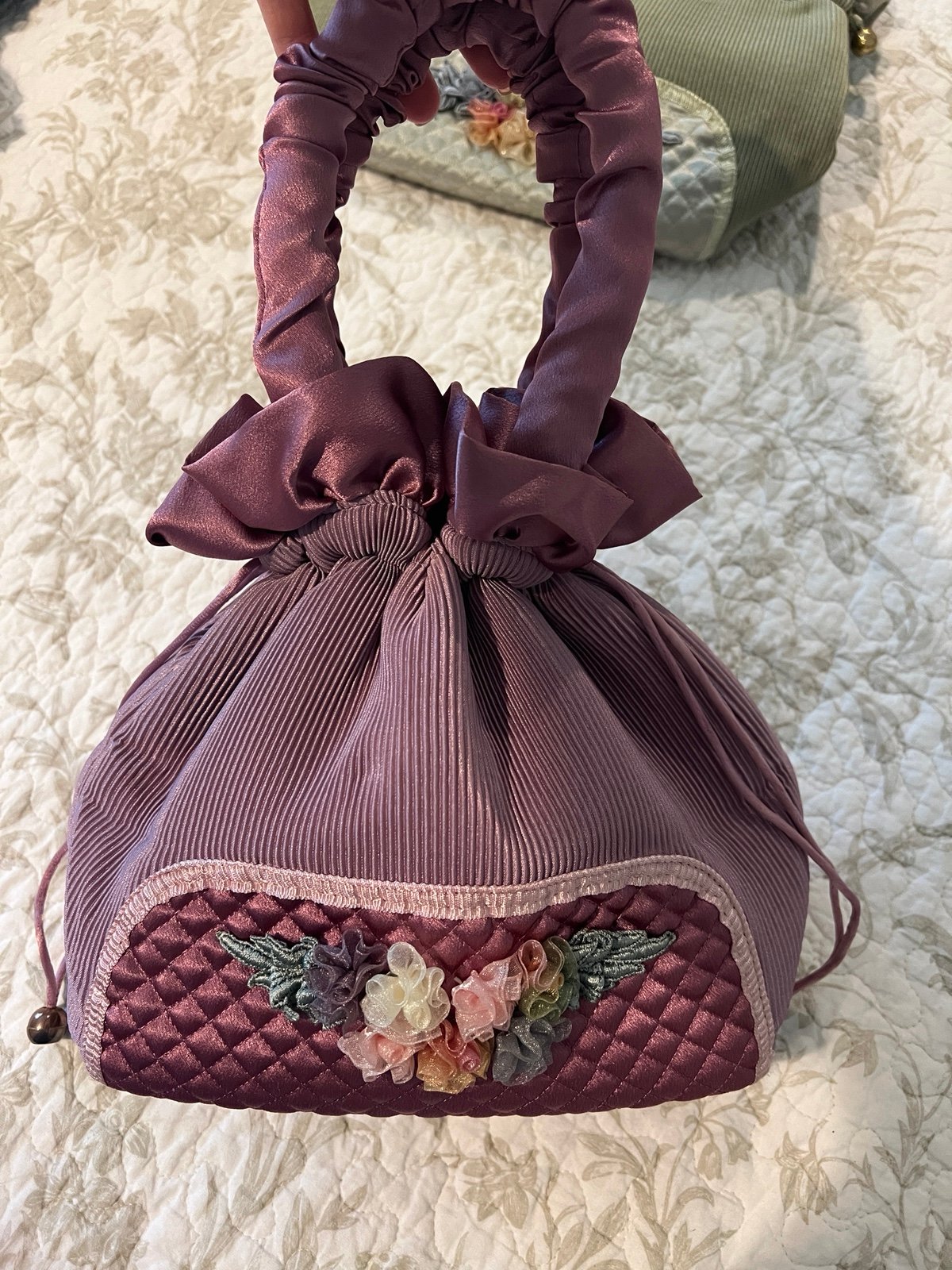 Vintage Satin Dusty Rose Color Drawstring Bag