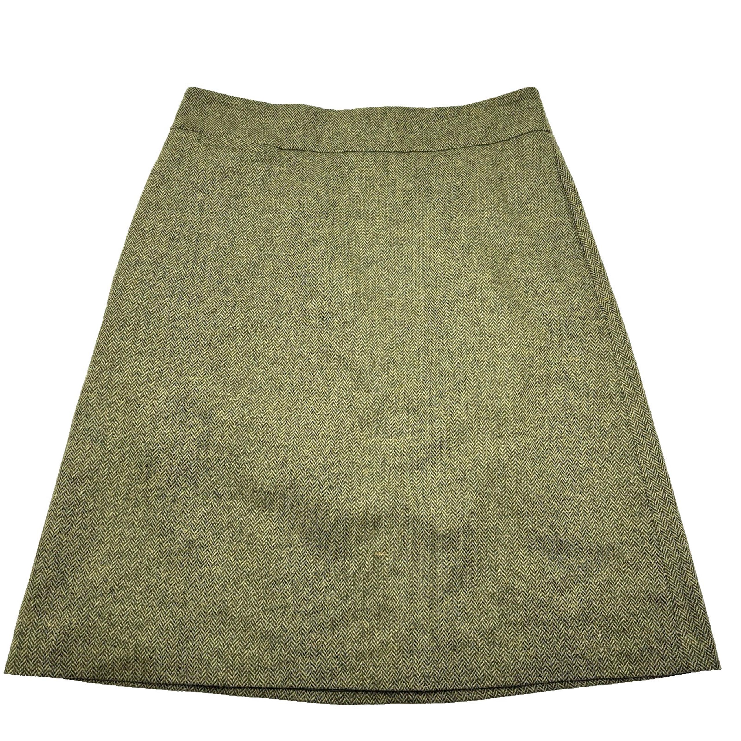 Land's End Olive Green Herringbone Wool Blend Twill A-line Career Skirt 12 32x25