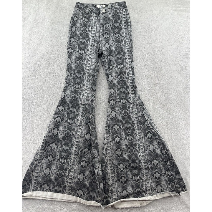 FP We The Free Jeans Womens Sz 26 Just Float On Printed Flare Snake Skin Raw