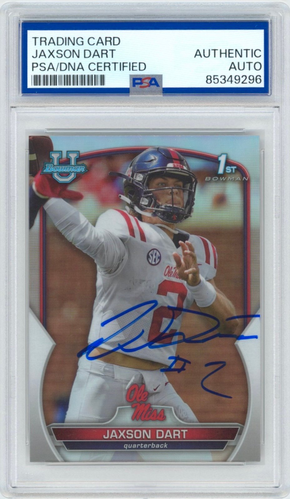 Jaxson Dart 2022 Bowman 1st Autographed Rookie RC Signed Refractor Auto #94 PSA