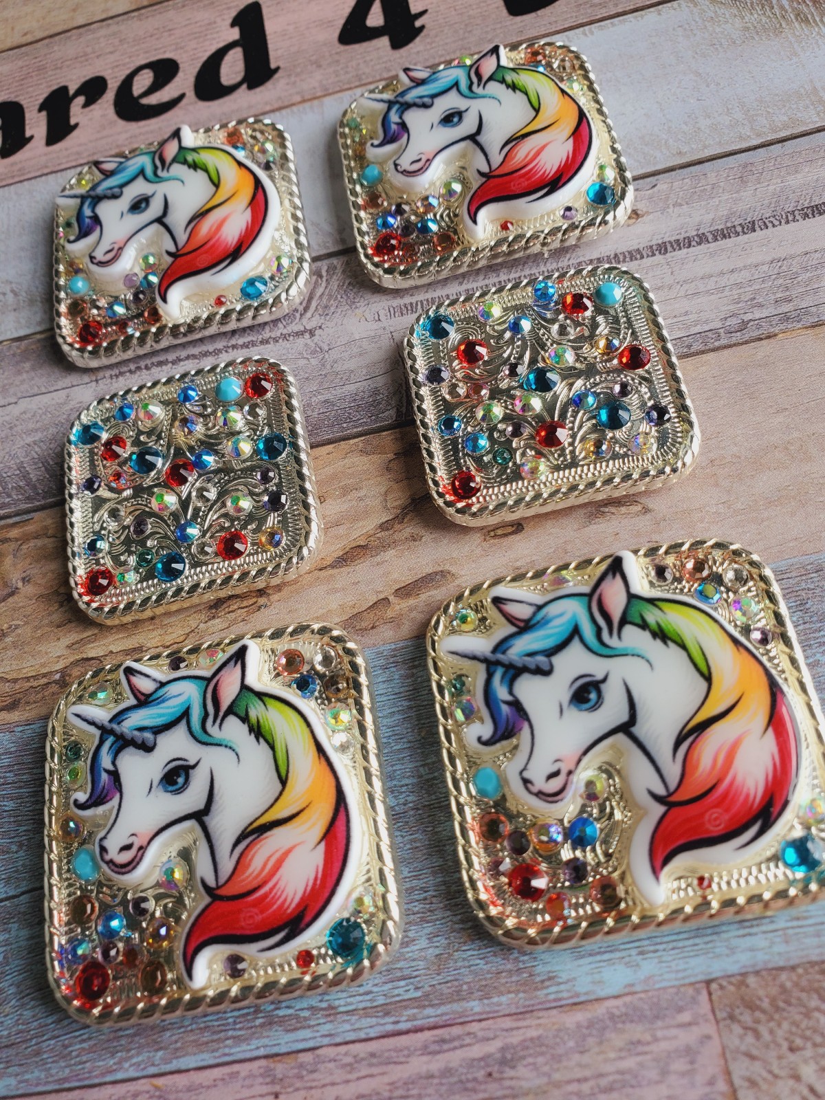 Rainbow unicorn square Saddle Concho Set Western Horse Tack, conchos