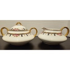 Vintage Cleveland China Sugar Bowl w/Lid & creamer pitcher Bridal Rose Pattern