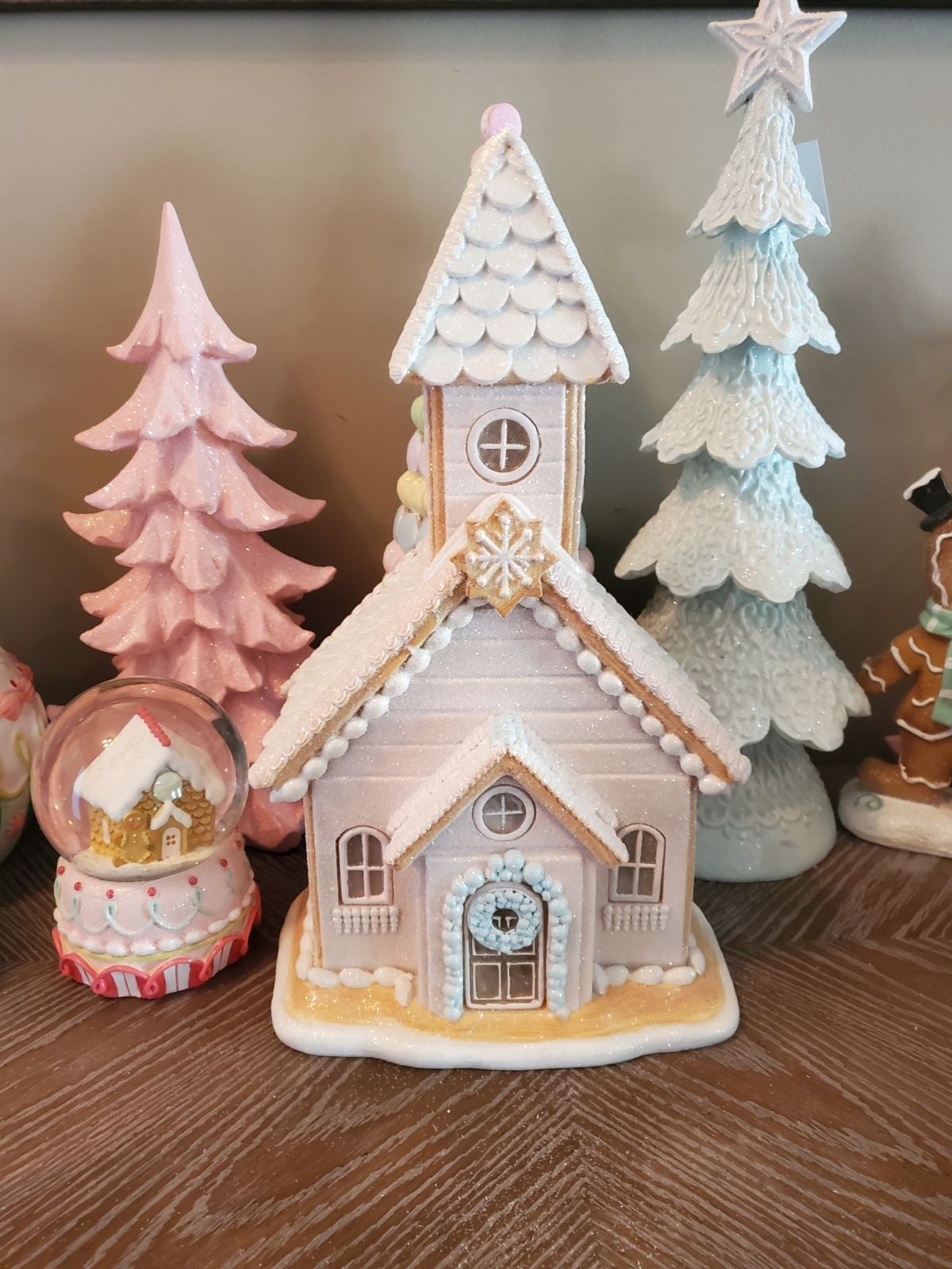 Pastel Gingerbread Cookie Candy Church Tabletop Decor