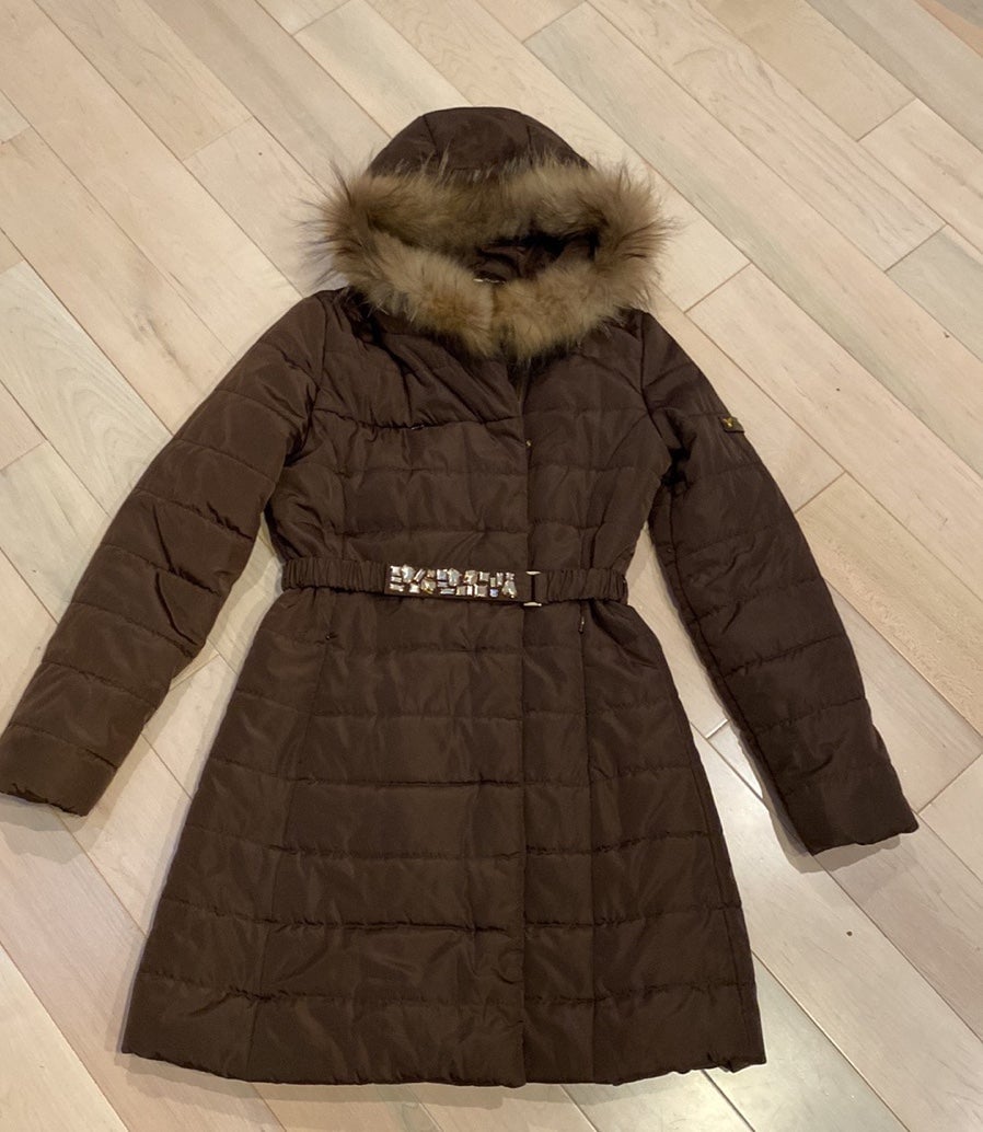 FRACOMINA brown puffer long coat jacket parka