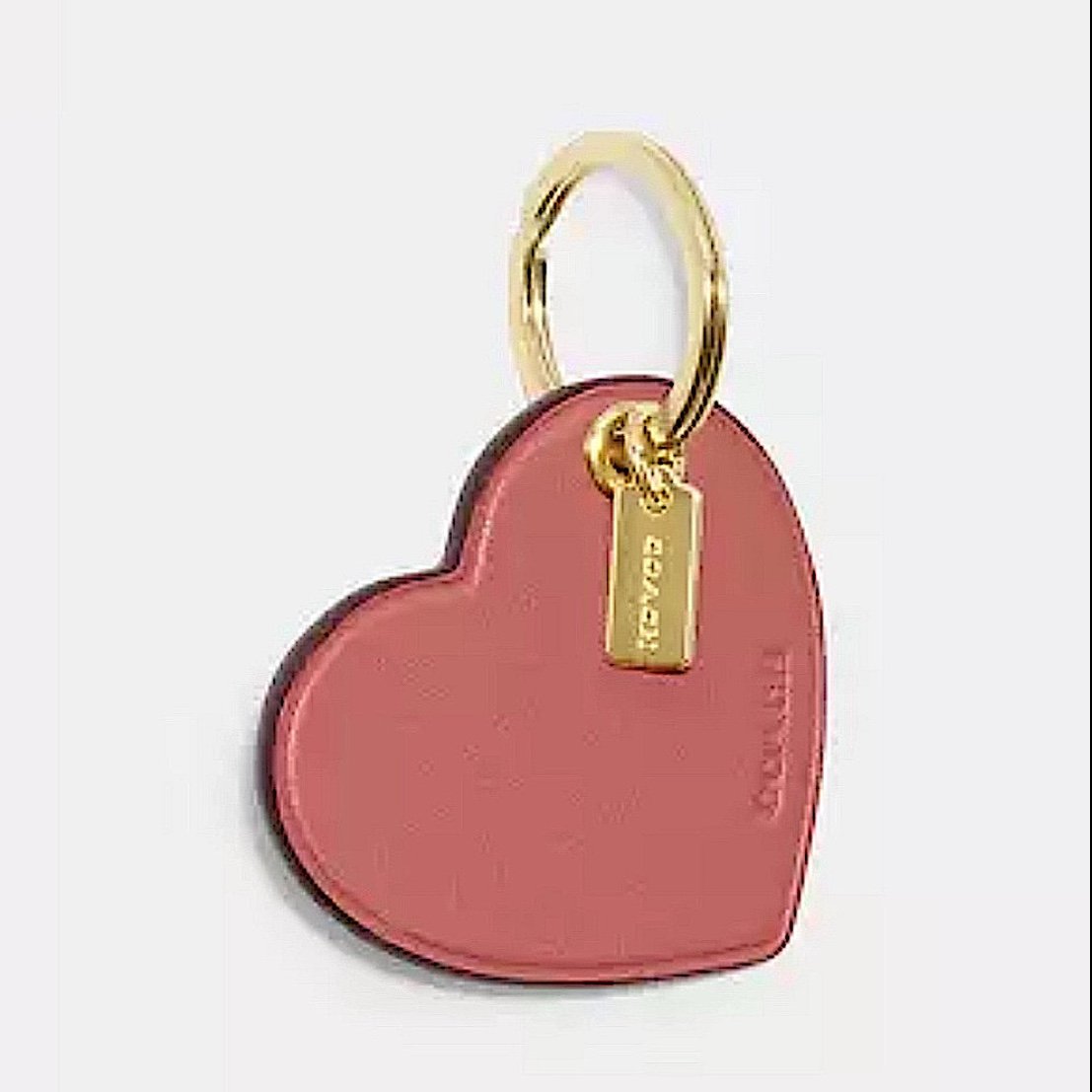 NWT COACH Keychain Pink Leather Heart with Gold Hardware AUTHENTIC