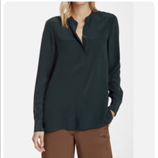 Vince Forest Green Silk Double Pocket Oversized Blouse Size 6