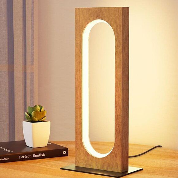 NEW LED Table Lamp, Wooden Bedside Lamp with 3 Color Temperatures.