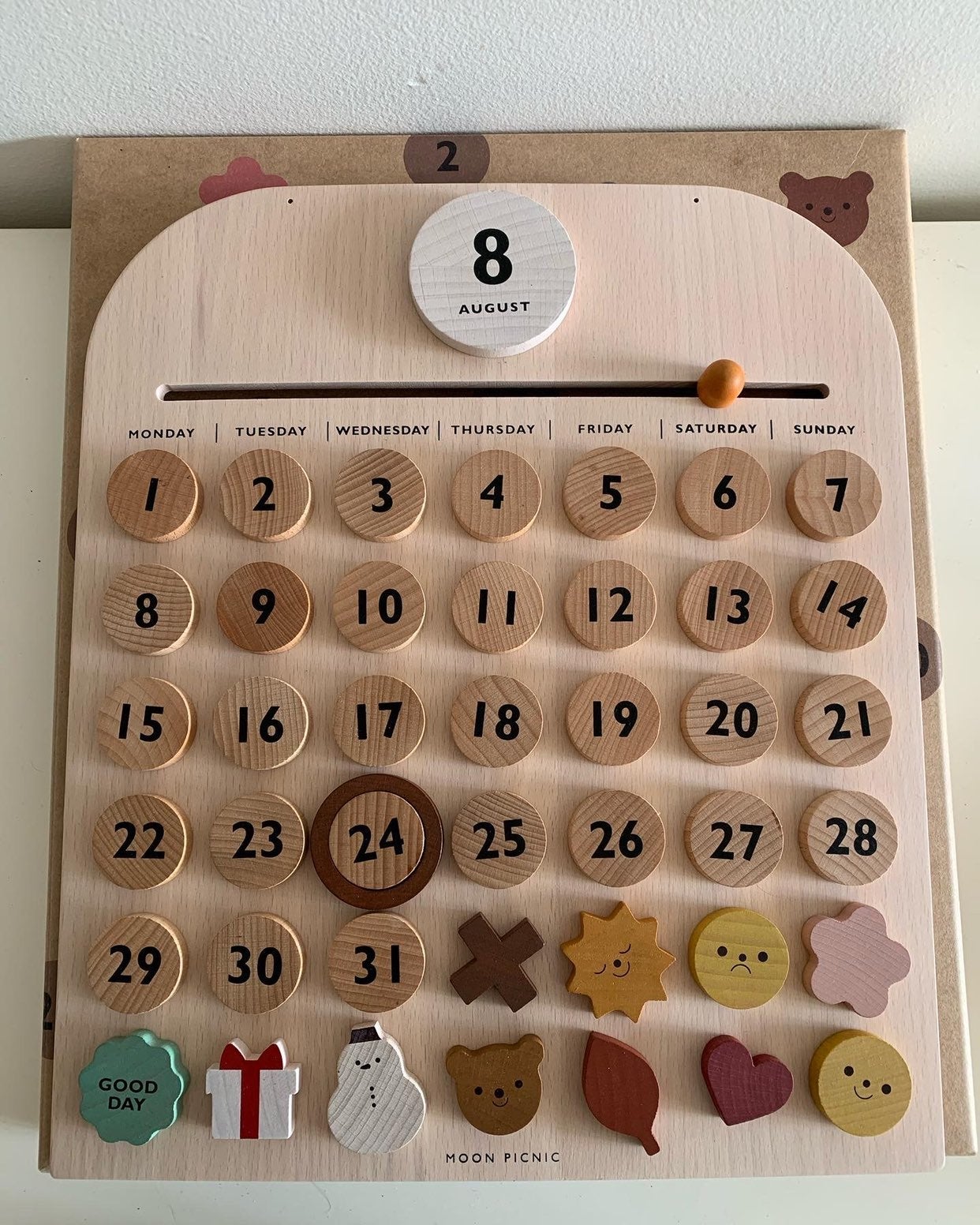 Montessori Wood Calendar Moon Picnic
