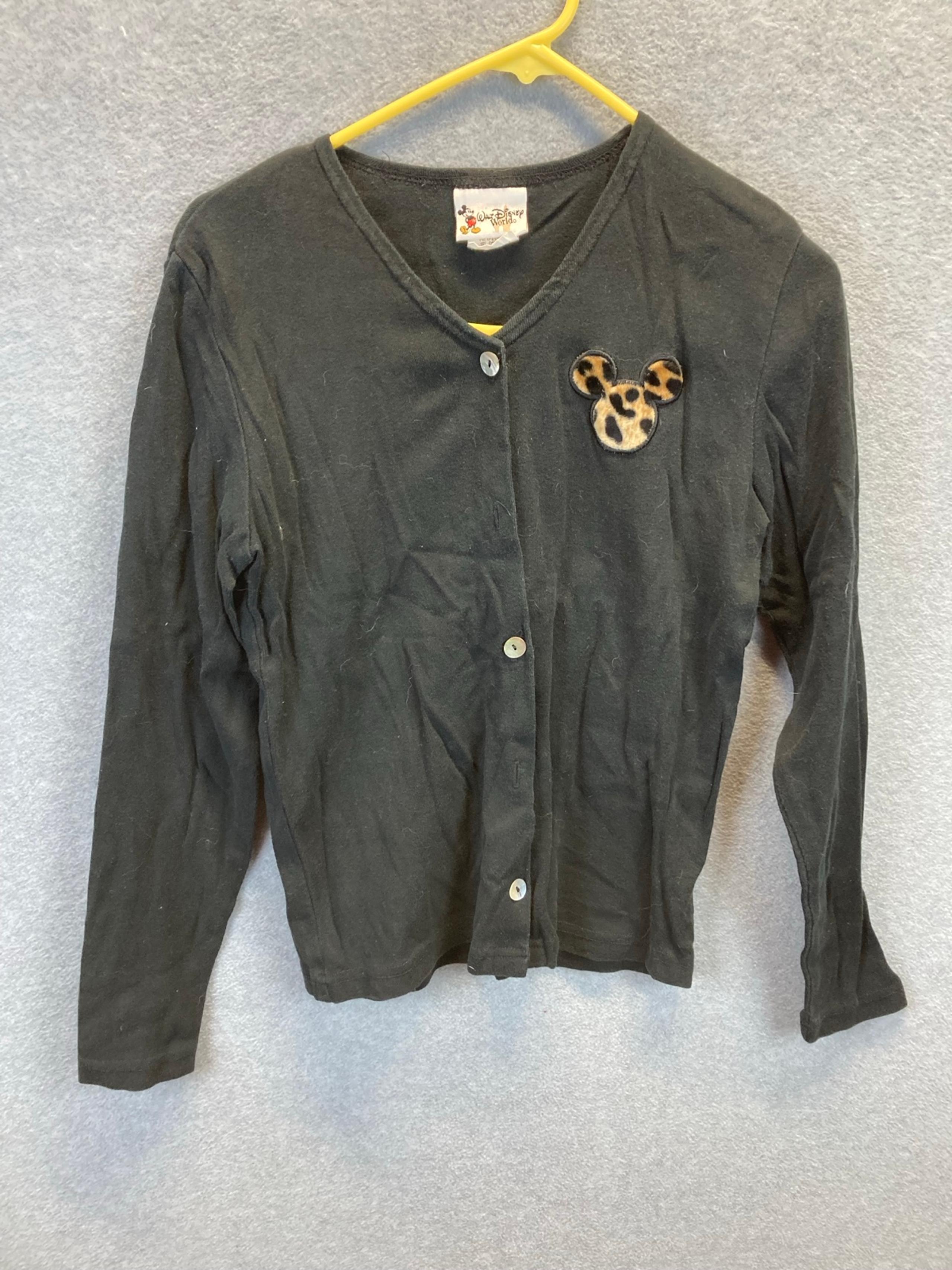 Vintage Disney Sweater Womens Medium Black Mickey Mouse Button Cardigan USA A4