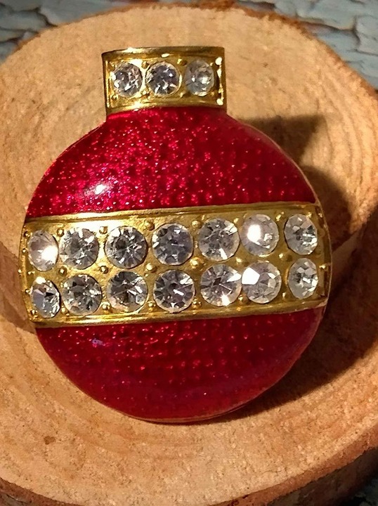 Vintage Eisenberg Ice Red Enamel Christmas Ball Pin