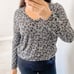Rails Sami Leopard Charcoal Gray Animal Print V Neck Long Sleeve Top