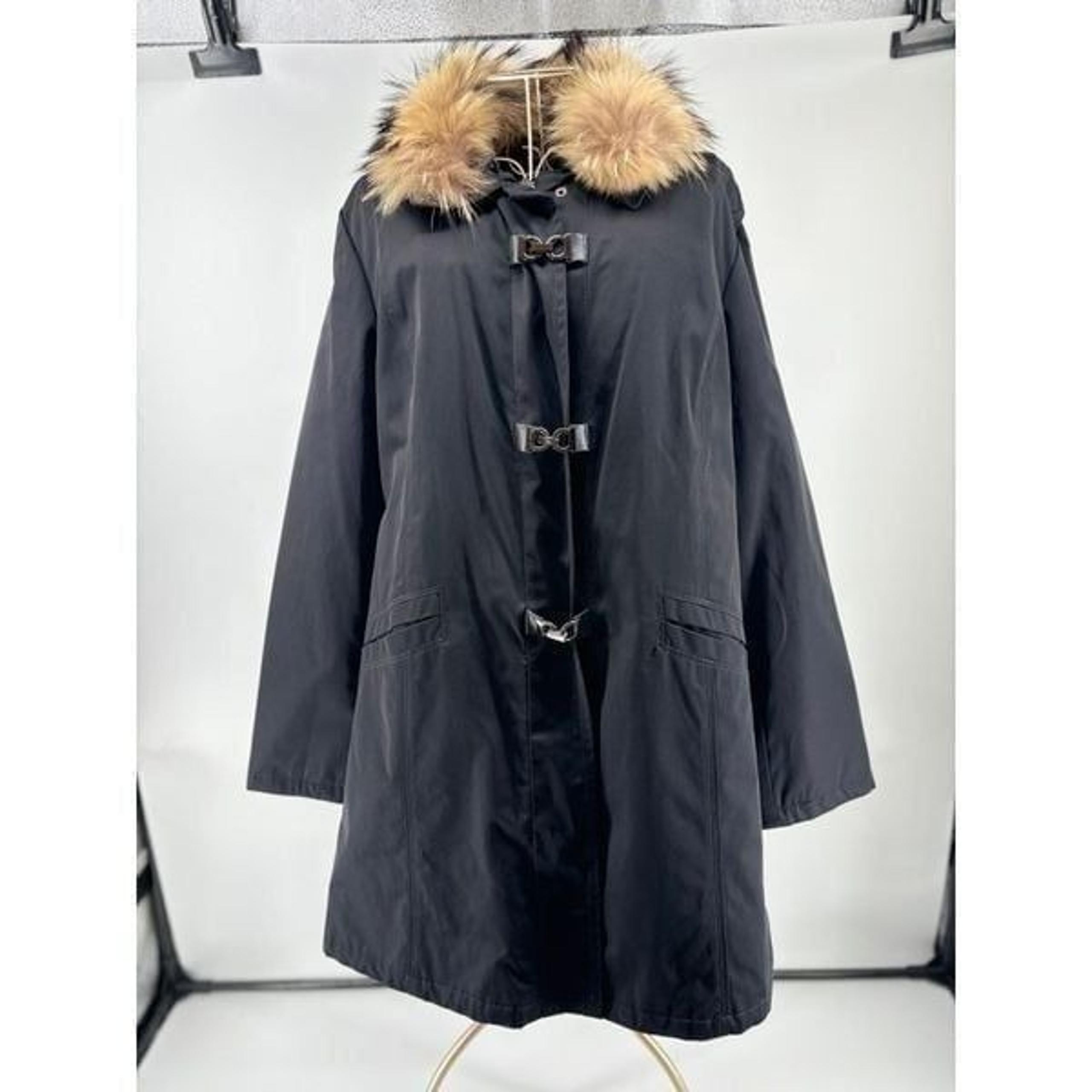 Company Ellen Tracy black raccoon fur trim jacket size Large