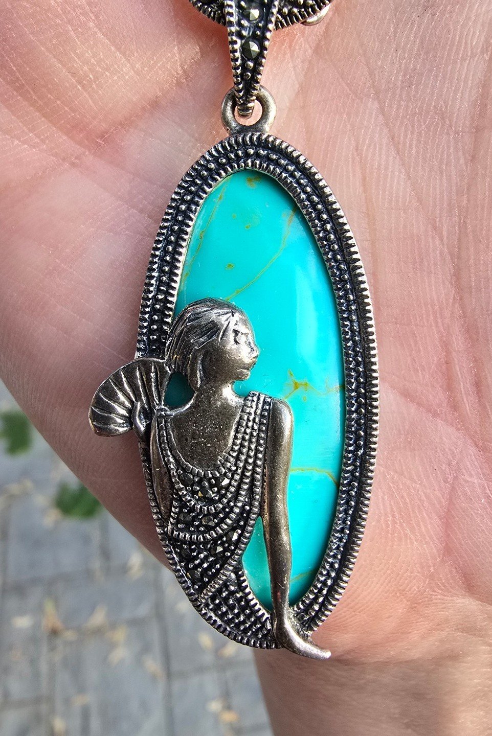 VINTAGE TURQUOISE AND MARCASITE LADY NECKLACE