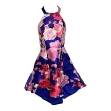 Crystal Doll Womens High Low Halter Dress Multicolor Floral Juniors Size 9 New
