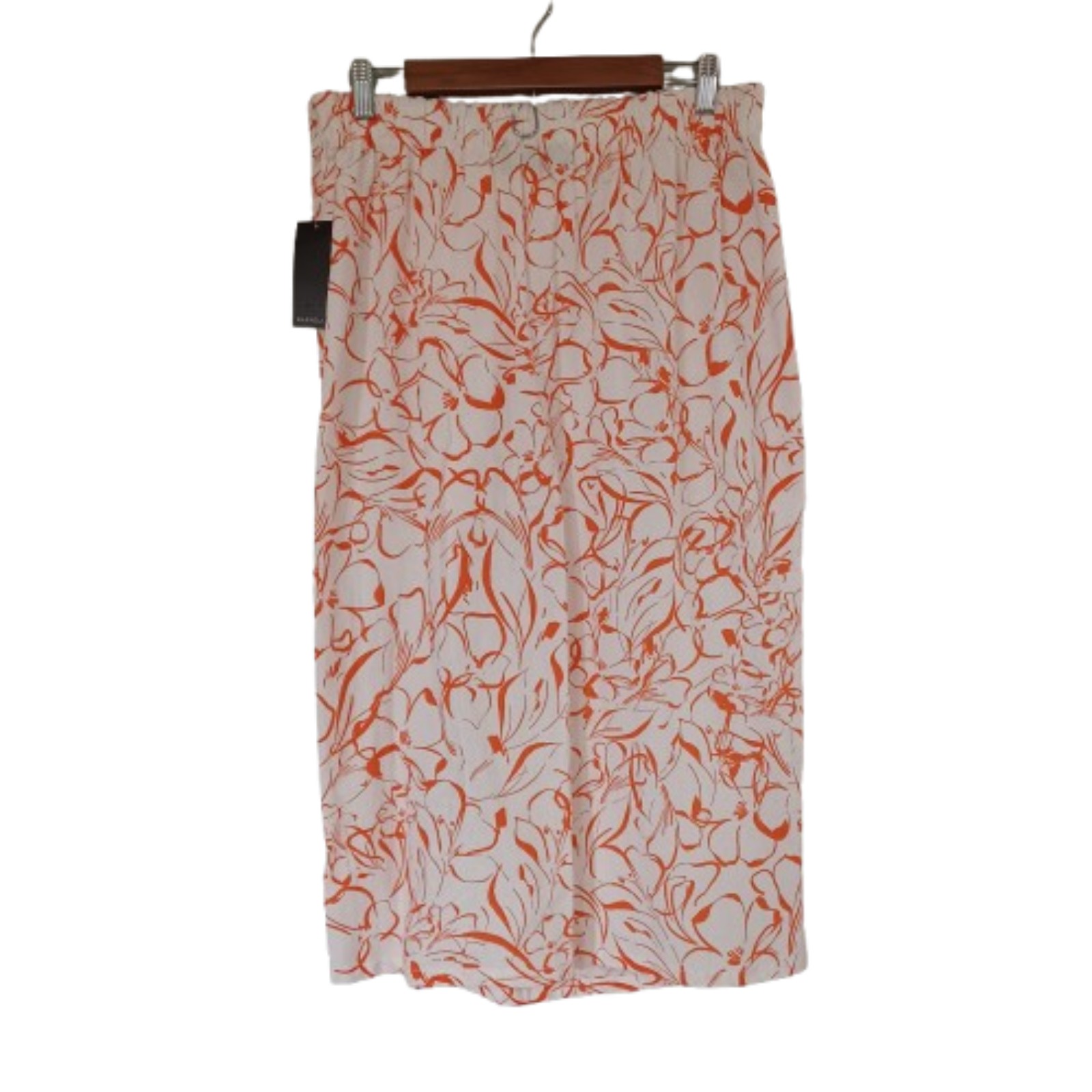 White Floral Orange Beachy Pleated Midi Skirt Rafaella Sport Women's Size Large