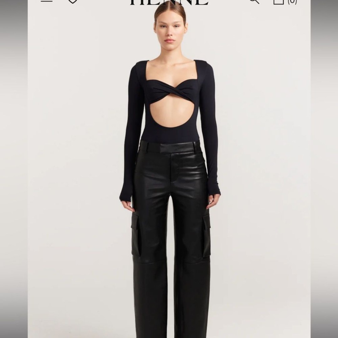 New Henne Rosario Black Long Sleeve Cutout Bodysuit