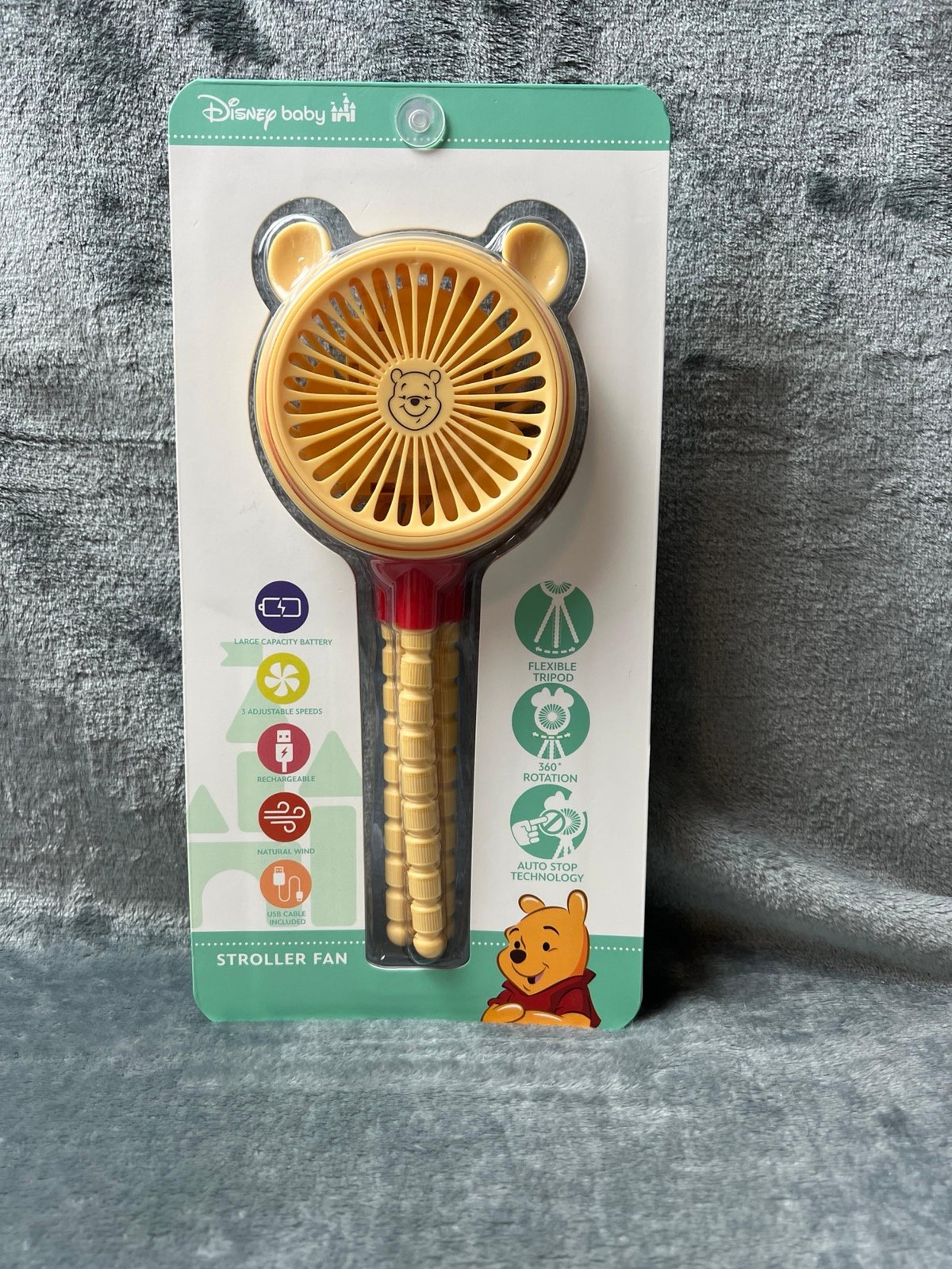 DISNEY BABY Stroller Fan Winnie The Pooh RECHARGEABLE Battery Powered USB Cable