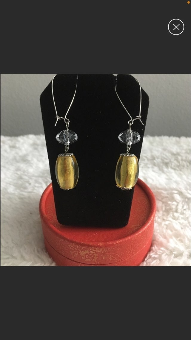Acrylic 24k Gold Foil Encrusted Pierced Dangling Earrings