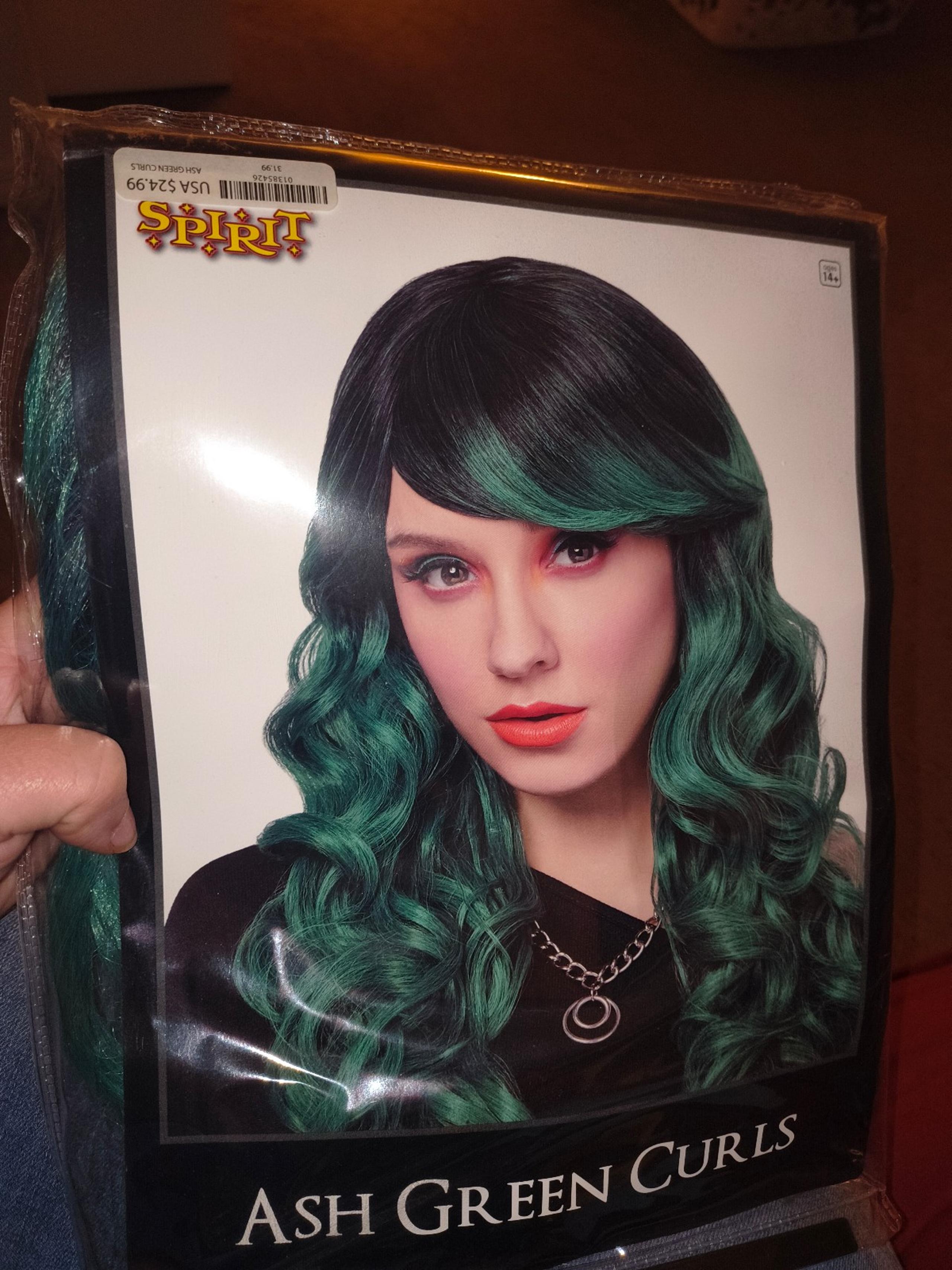 Spirit Halloween ash green wig hair cosplay costume