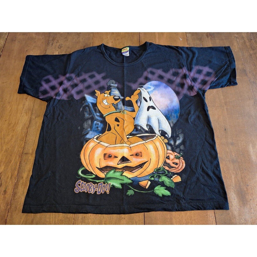 Cartoon Network Scooby Doo Halloween Black TShirt Sz 26/28 Women's 1999 Vintage