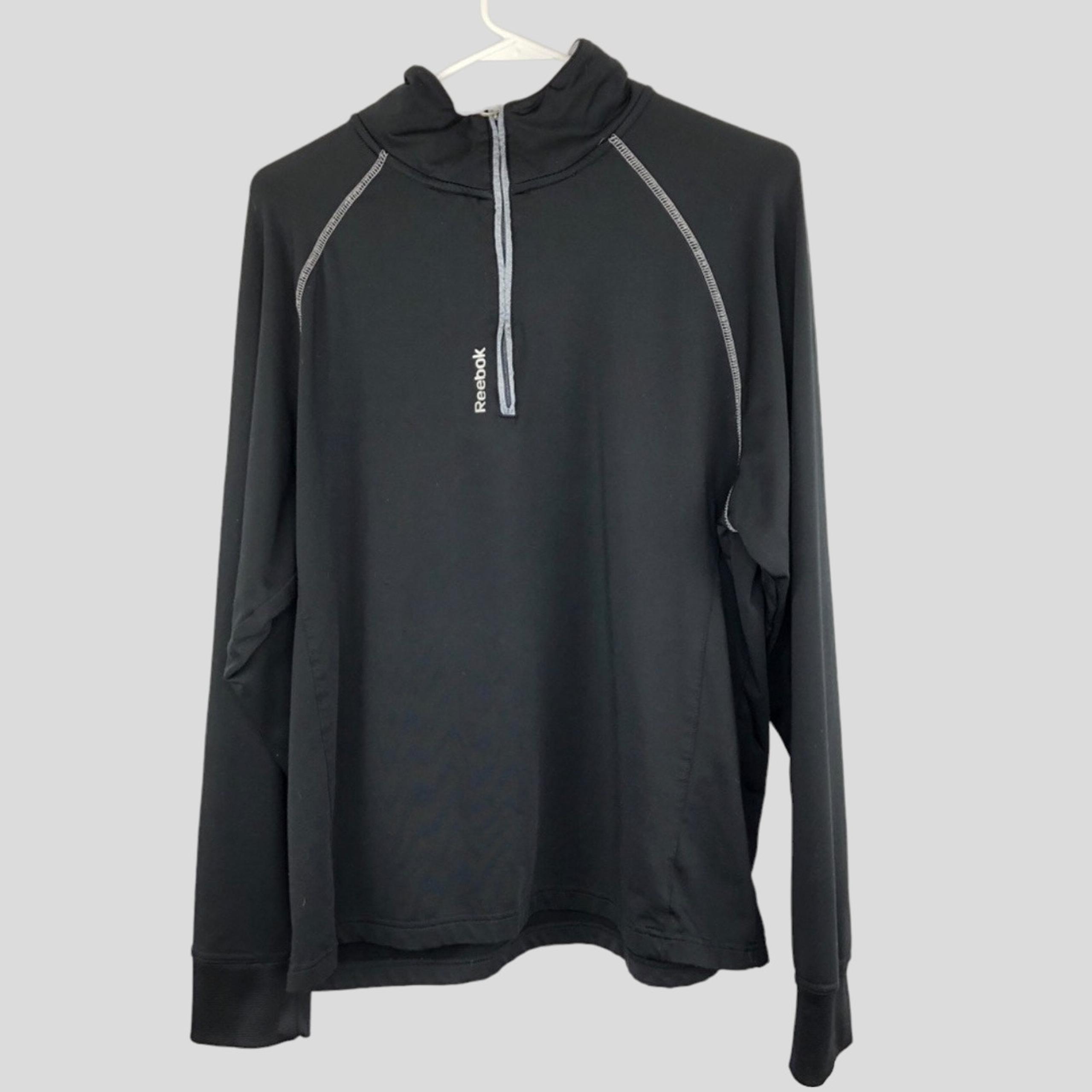 Reebok Quarter Zip Workout Top Mens Size M Black with Gray Contrast Stitching