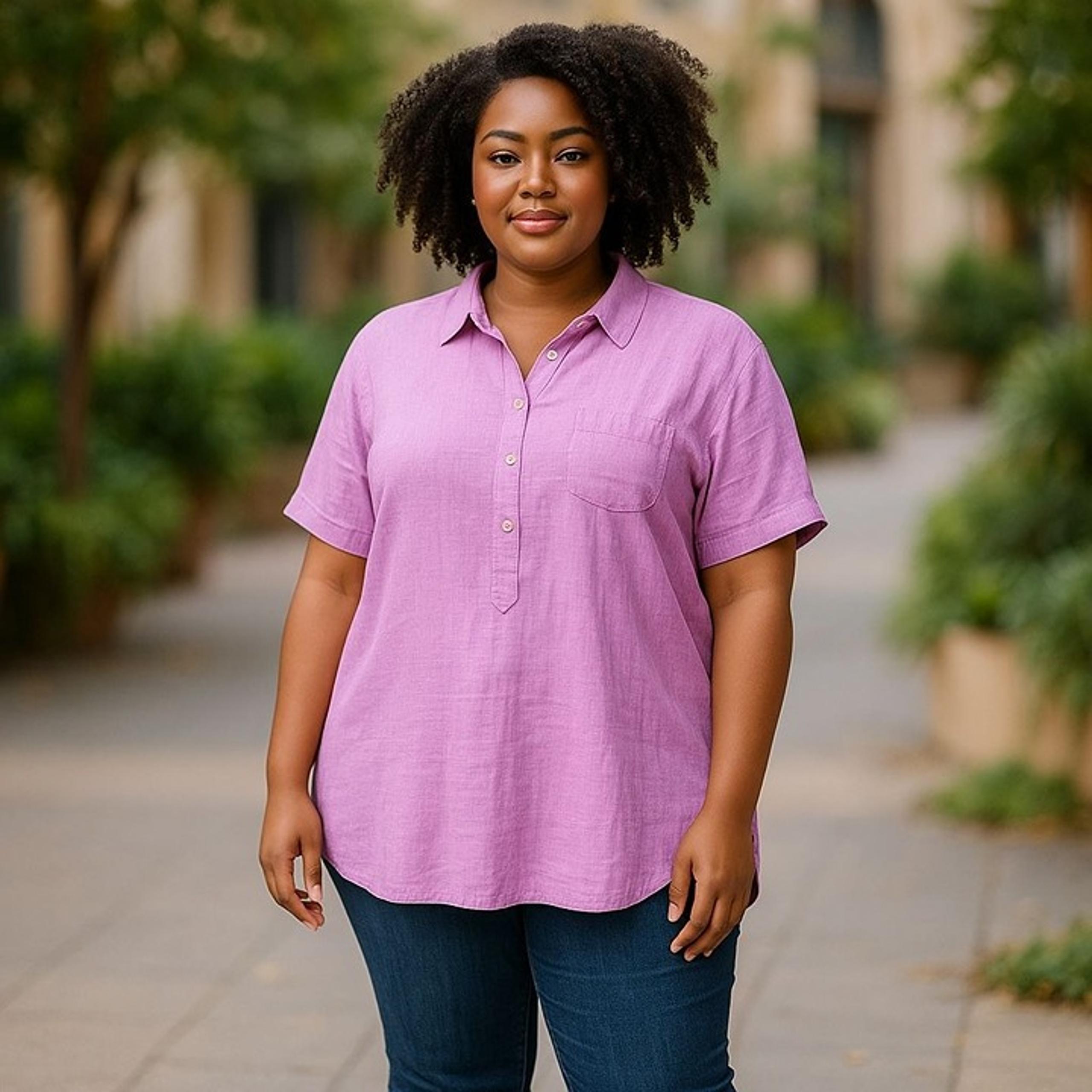 Riders By Lee 100% Cotton Womens Size 3X Lavander Pink Button Up Collard Shirt