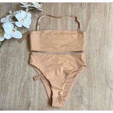 SKIMS Signature Swim Bandeau Bikini Top & Mid Waist Short Orche Bottom Size S