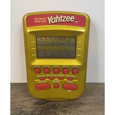 Vintage Yahtzee Electronic Handheld Game Gold Red Hasbro 2002 w Sound WORKING
