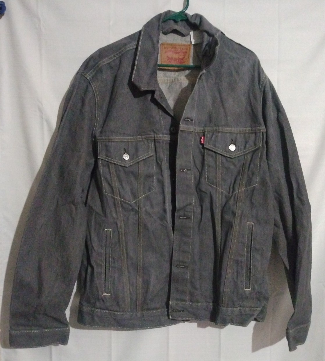 Mens XXL Grey Denim Button Up Levi's Jeans Jacket Coat 70797 Distressed Trucker