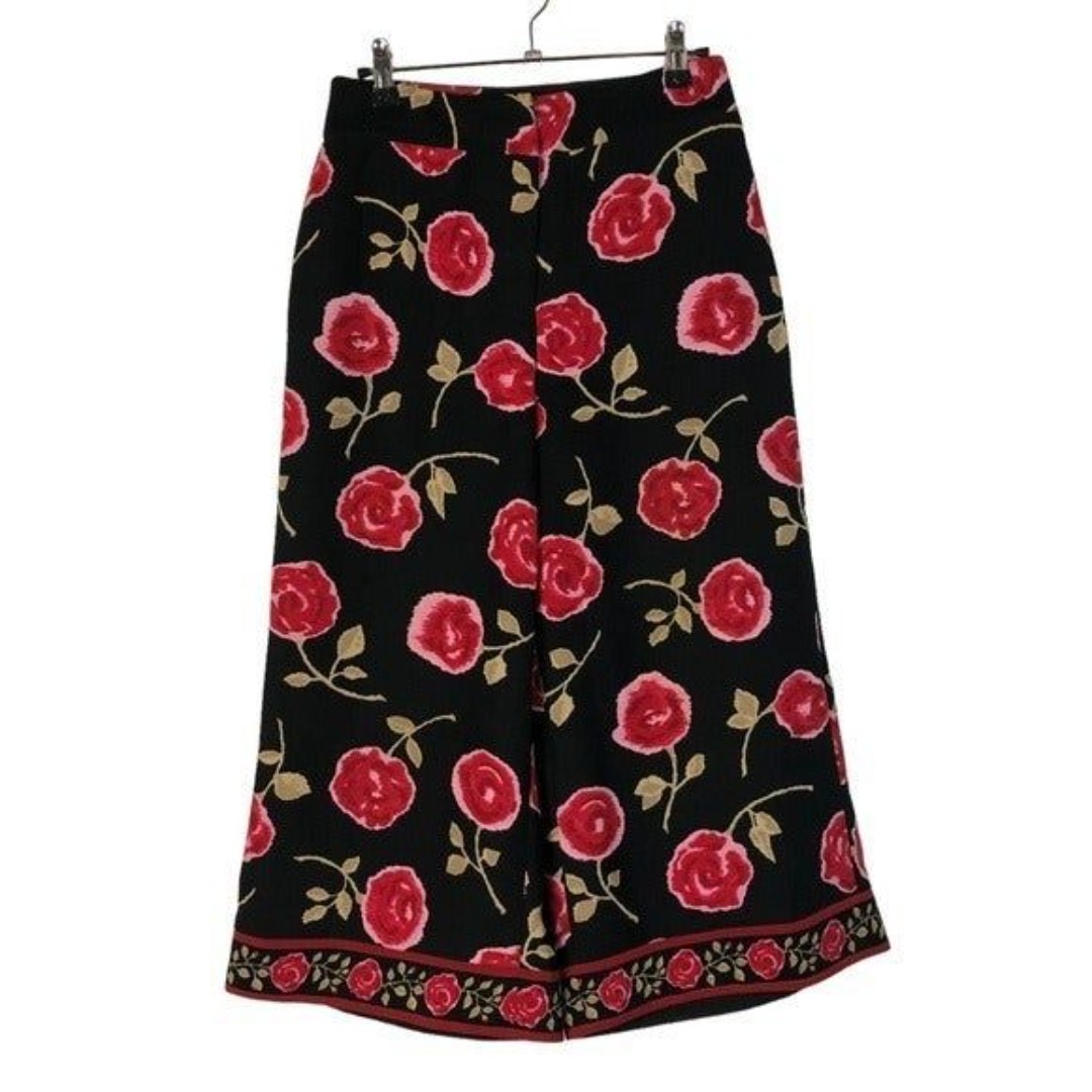 Kate Spade Black & Red Hazy Rose Crop Wide Leg Pants 0