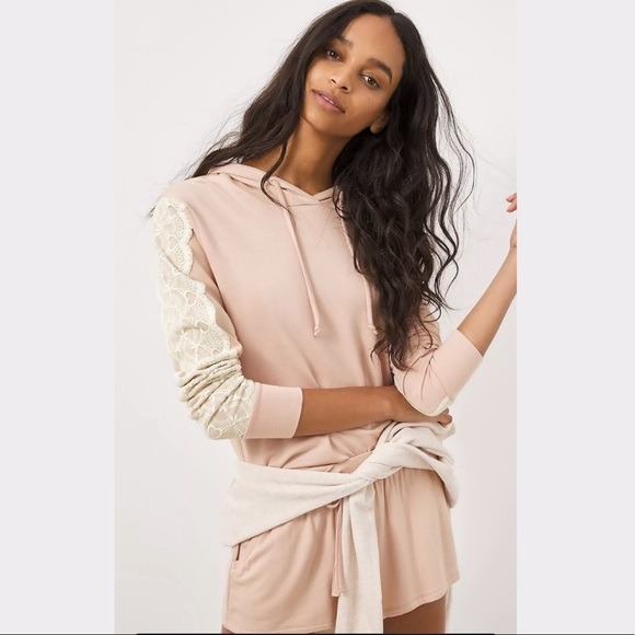 NWT Flora Nikrooz Sally Hoodie Sleep Lounge Set Anthropologie Pink Small