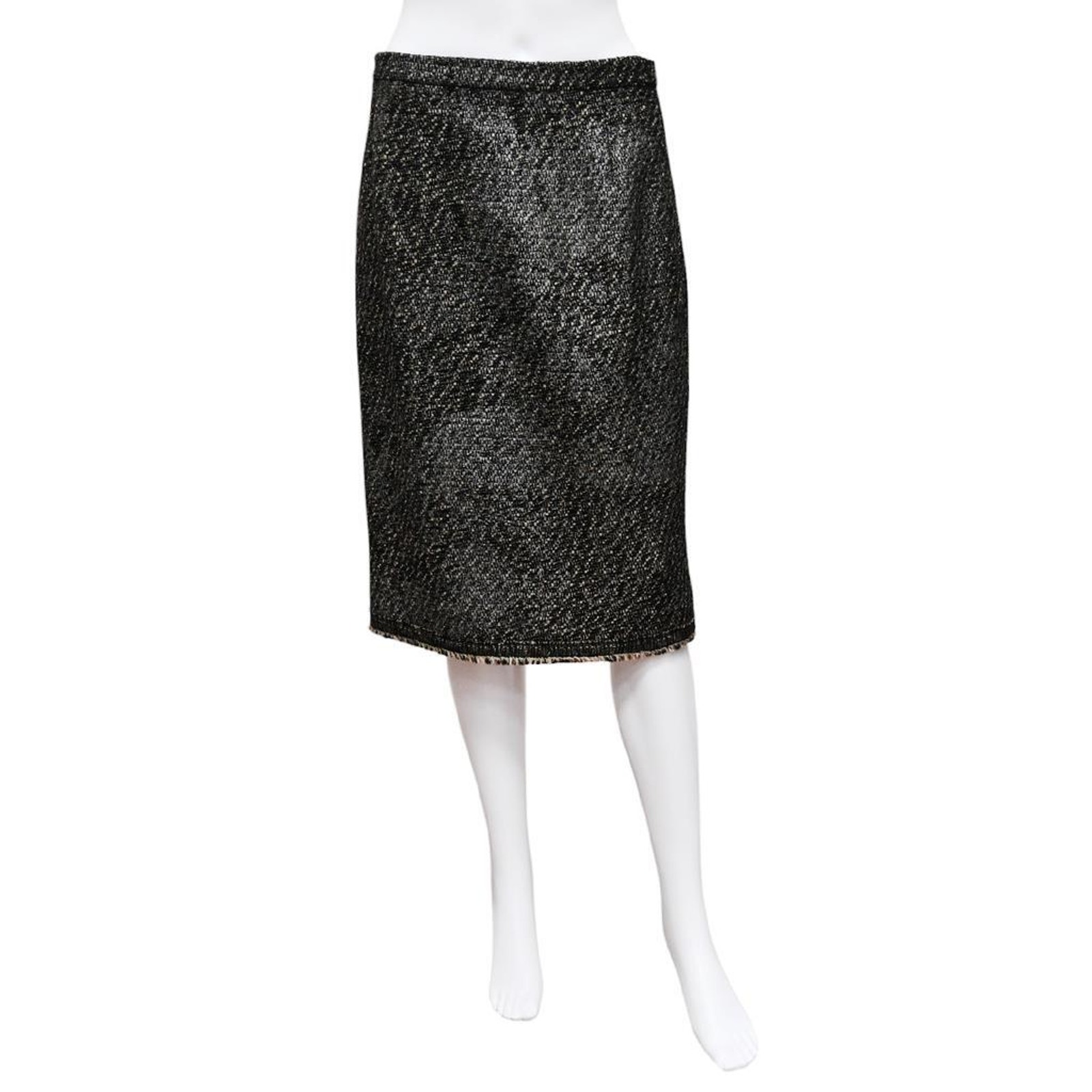OSCAR DE LA RENTA Wool Tweed Sheath Skirt Size 6 Black Brown Silver