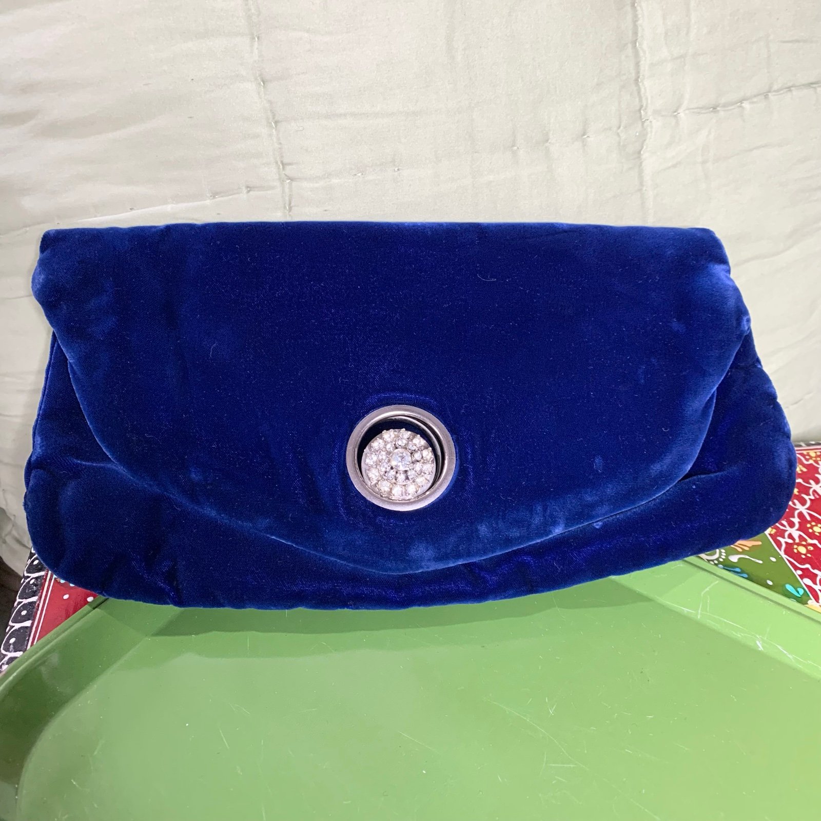 60s Blue Velvet Rhinestone Clutch