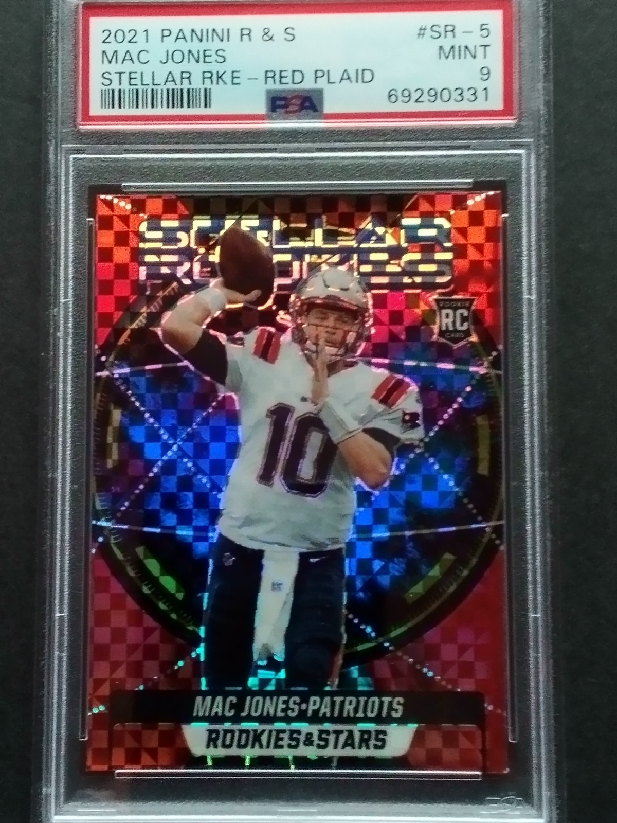 Mac Jones 2021 panini r&s stellar rke red plaid PSA 9