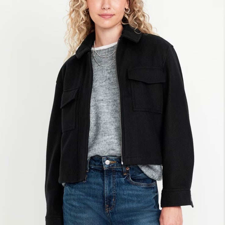 NWT OLD NAVY Relaxed Shirt Jacket Color Black Size Large Product Details spread