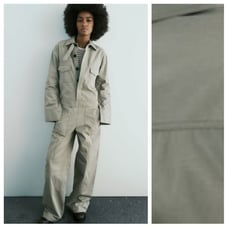 NWT. Zara Greenish Cotton Full Length Jumpsuit. Size S.