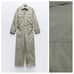NWT. Zara Greenish Cotton Full Length Jumpsuit. Size S.