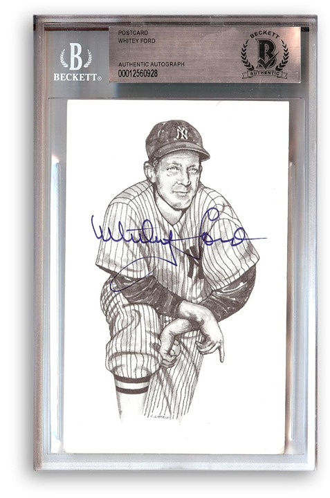 Whitey Ford Signed Autographed Postcard New York Yankees BAS Slabbed 928